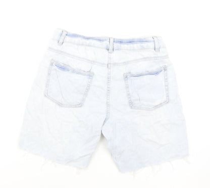 Papaya Womens Blue Cotton Boyfriend Shorts Size 8 L7 in Regular Zip