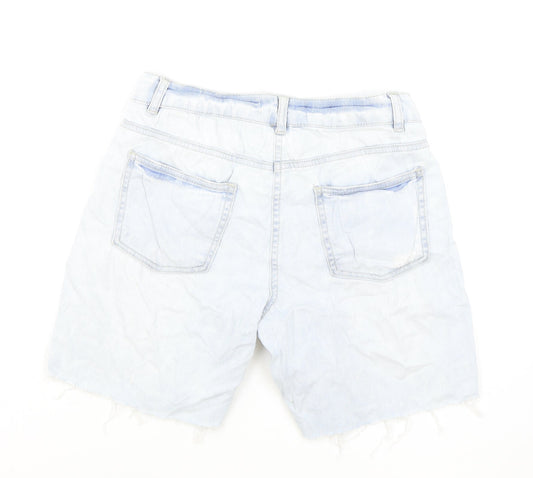Papaya Womens Blue Cotton Boyfriend Shorts Size 8 L7 in Regular Zip