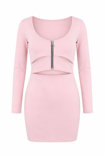 Misspap Womens Pink Polyester Bodycon Size 8 Scoop Neck Zip