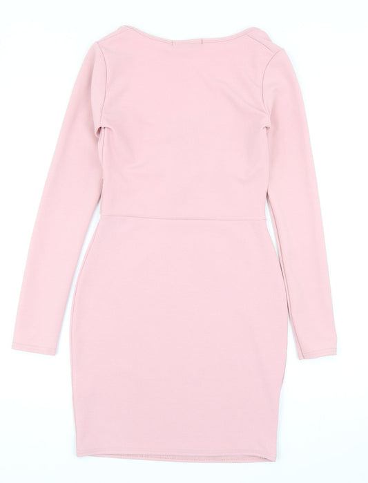 Misspap Womens Pink Polyester Bodycon Size 8 Scoop Neck Zip