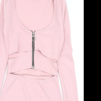 Misspap Womens Pink Polyester Bodycon Size 8 Scoop Neck Zip