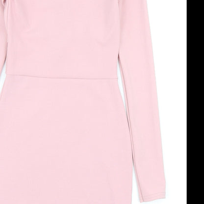Misspap Womens Pink Polyester Bodycon Size 8 Scoop Neck Zip