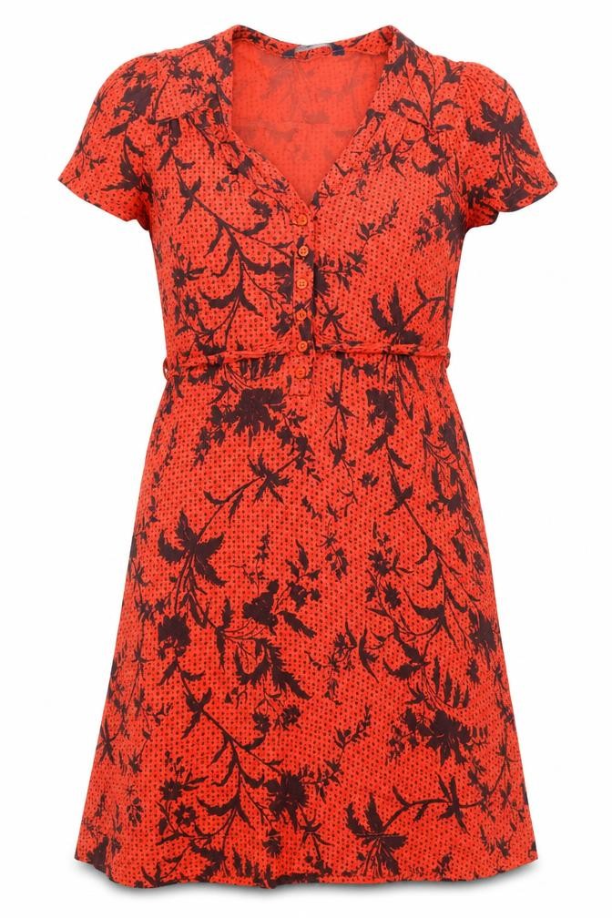 French Connection Womens Red Geometric Viscose A-Line Size 8 V-Neck Button
