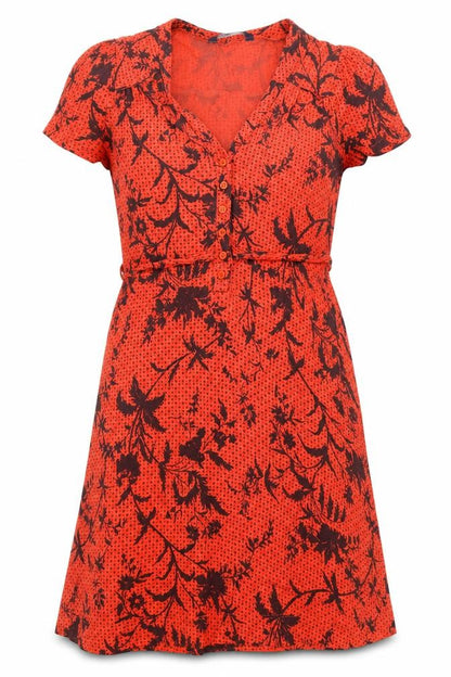 French Connection Womens Red Geometric Viscose A-Line Size 8 V-Neck Button