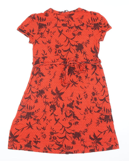 French Connection Womens Red Geometric Viscose A-Line Size 8 V-Neck Button