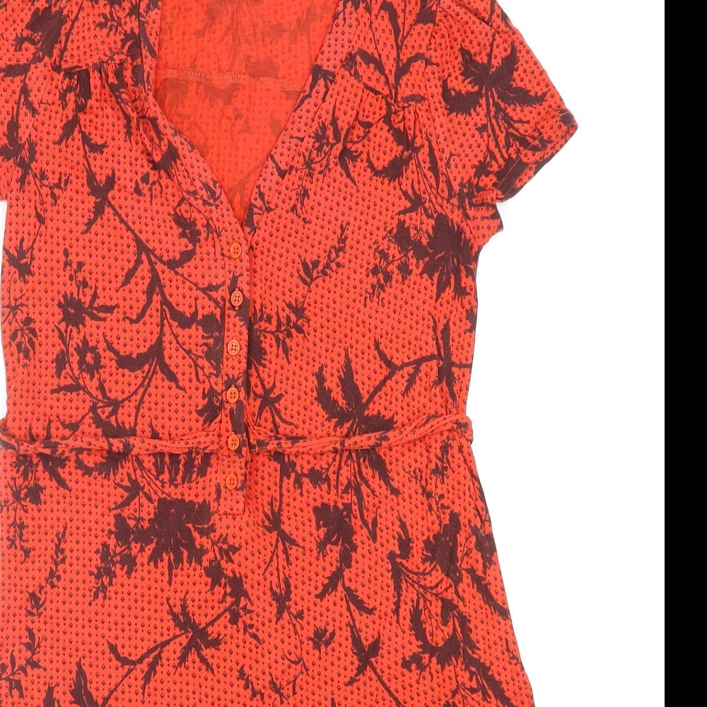 French Connection Womens Red Geometric Viscose A-Line Size 8 V-Neck Button