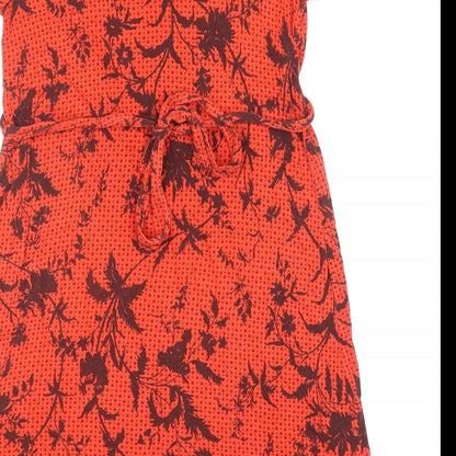 French Connection Womens Red Geometric Viscose A-Line Size 8 V-Neck Button