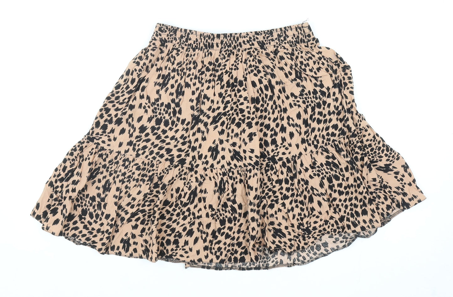 New Look Womens Beige Animal Print Viscose Peasant Skirt Size 10 - Leopard Print