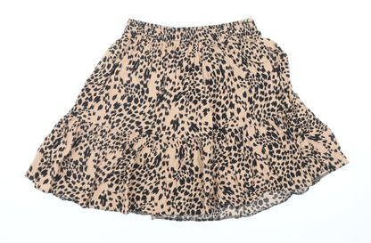 New Look Womens Beige Animal Print Viscose Peasant Skirt Size 10 - Leopard Print