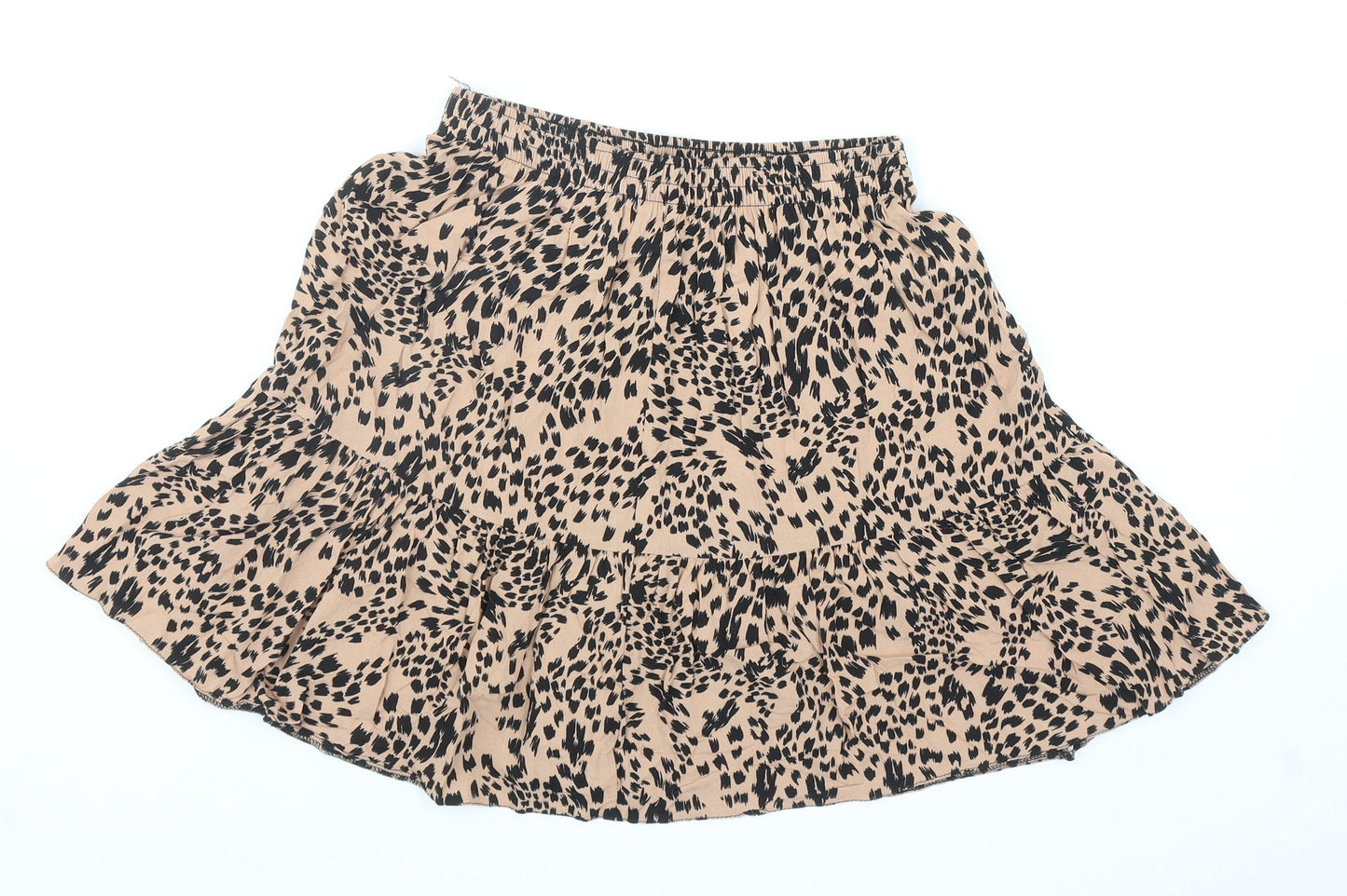 New Look Womens Beige Animal Print Viscose Peasant Skirt Size 10 - Leopard Print