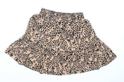 New Look Womens Beige Animal Print Viscose Peasant Skirt Size 10 - Leopard Print