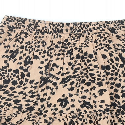 New Look Womens Beige Animal Print Viscose Peasant Skirt Size 10 - Leopard Print