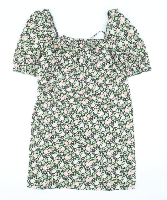 George Womens Multicoloured Floral Cotton A-Line Size 10 Square Neck Pullover