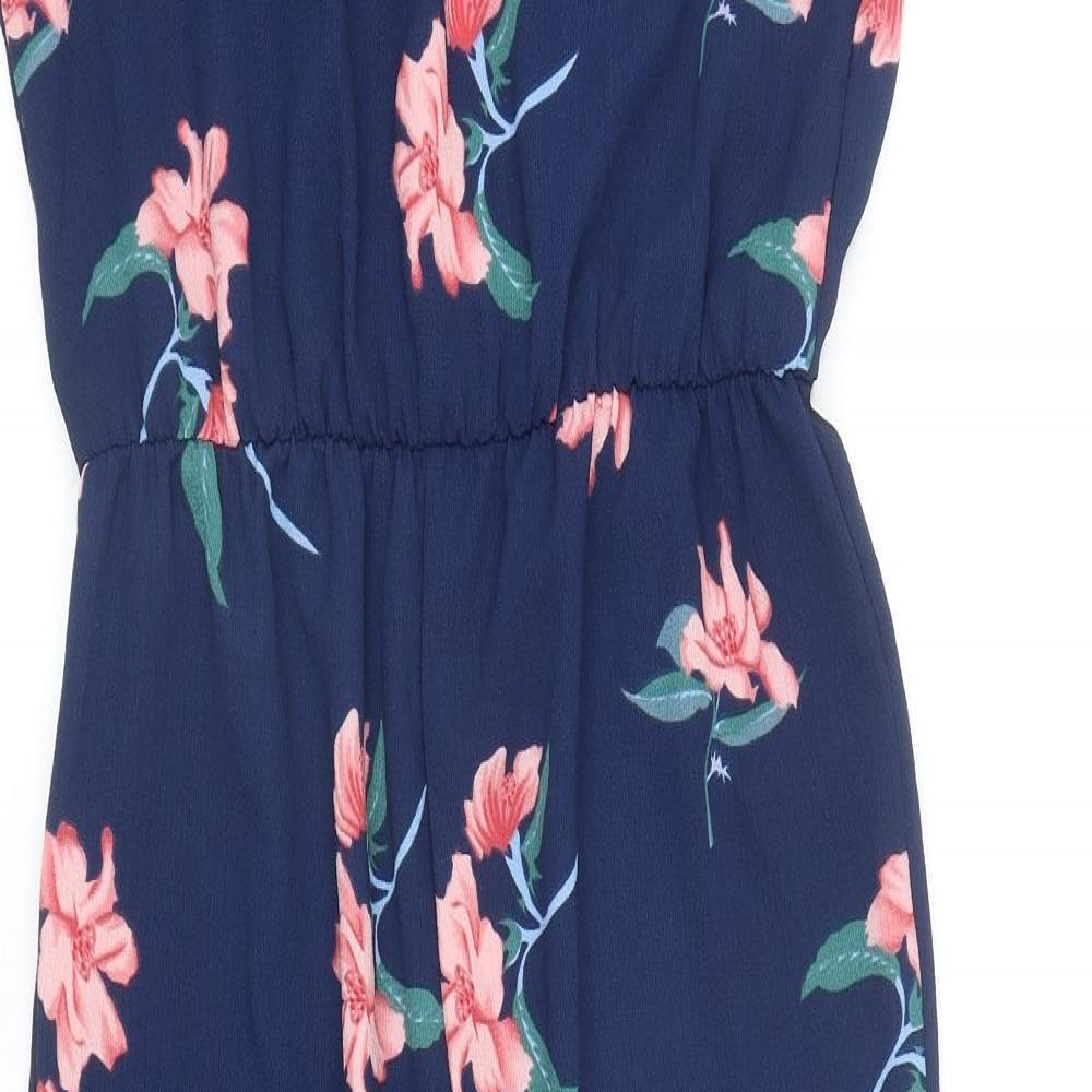 Primark Girls Blue Floral Polyester Jumpsuit One-Piece Size 13-14 Years L28 in Button - Cold Shoulder