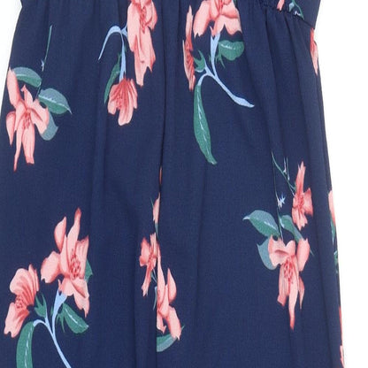 Primark Girls Blue Floral Polyester Jumpsuit One-Piece Size 13-14 Years L28 in Button - Cold Shoulder