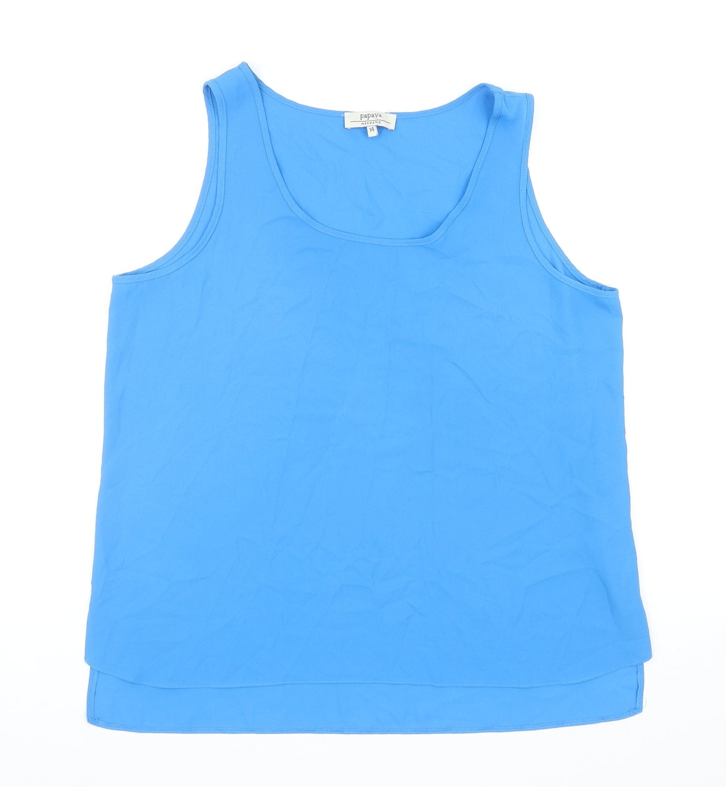 Papaya Womens Blue Polyester Basic Tank Size 14 Scoop Neck