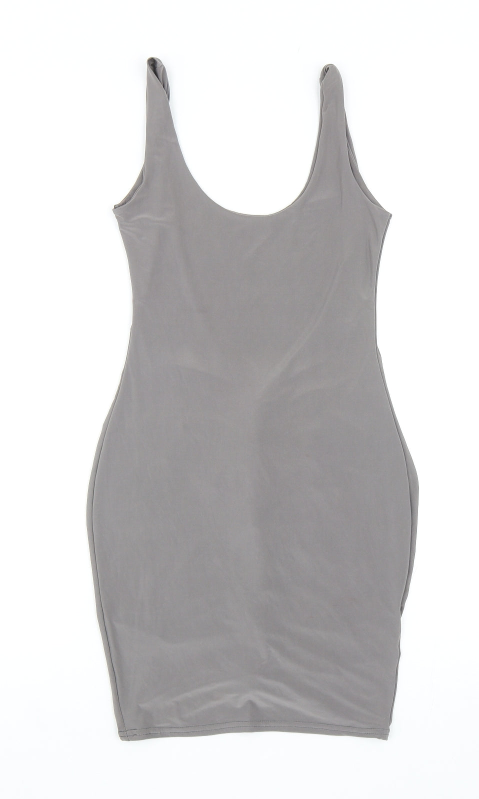 PRETTYLITTLETHING Womens Grey Viscose Mini Size 10 Scoop Neck Pullover