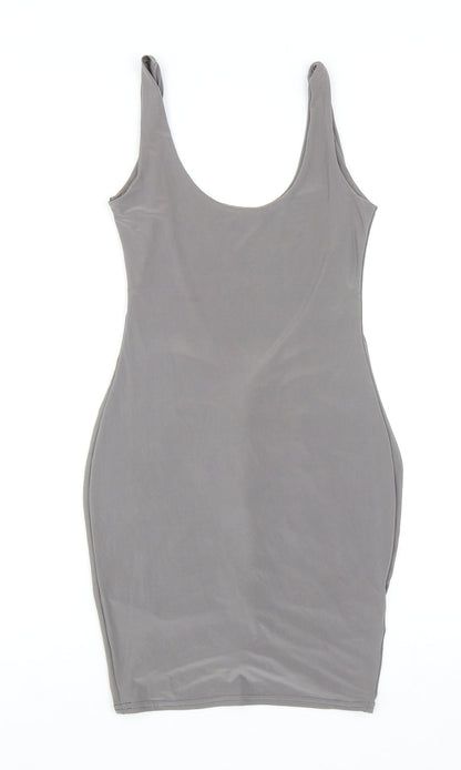 PRETTYLITTLETHING Womens Grey Viscose Mini Size 10 Scoop Neck Pullover