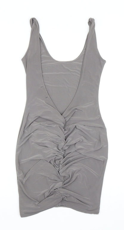 PRETTYLITTLETHING Womens Grey Viscose Mini Size 10 Scoop Neck Pullover