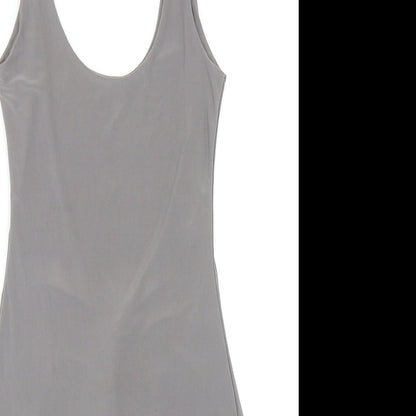 PRETTYLITTLETHING Womens Grey Viscose Mini Size 10 Scoop Neck Pullover