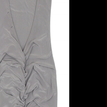 PRETTYLITTLETHING Womens Grey Viscose Mini Size 10 Scoop Neck Pullover