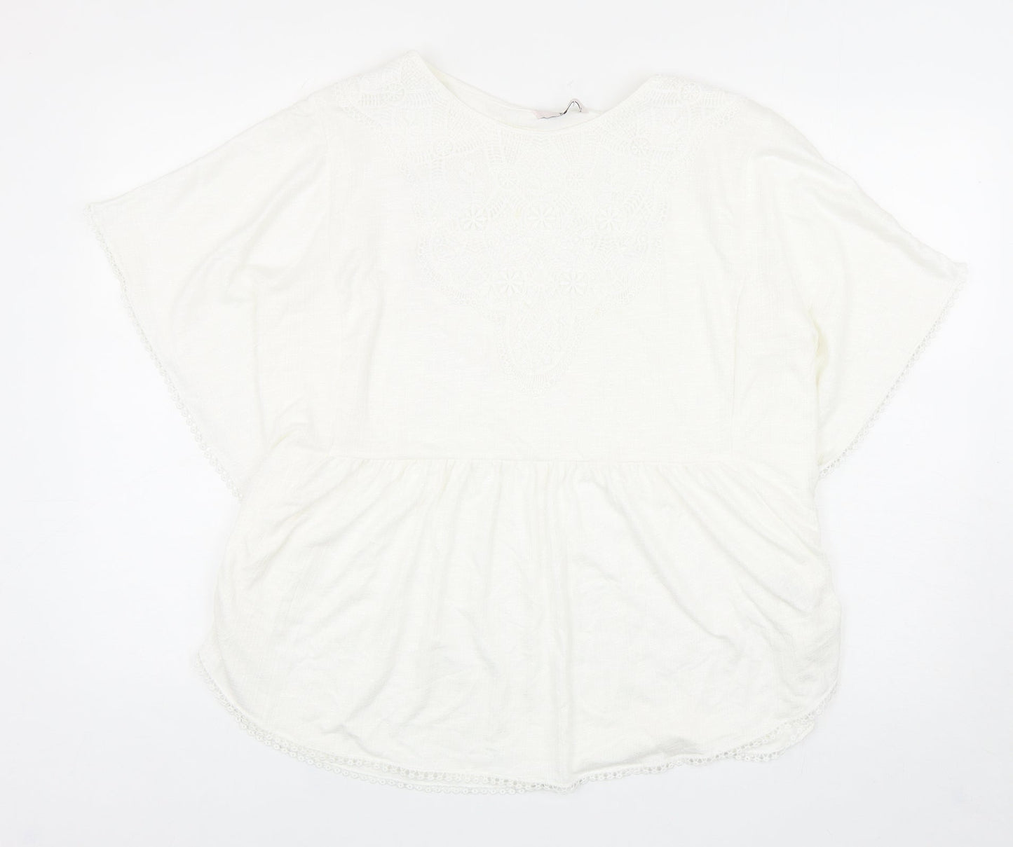 TU Womens White Viscose Basic Blouse Size 16 Boat Neck - Lace Detail