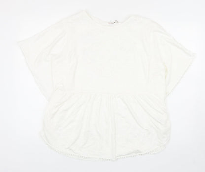 TU Womens White Viscose Basic Blouse Size 16 Boat Neck - Lace Detail