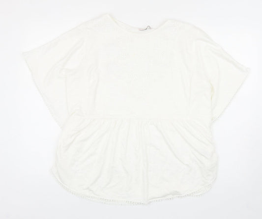 TU Womens White Viscose Basic Blouse Size 16 Boat Neck - Lace Detail