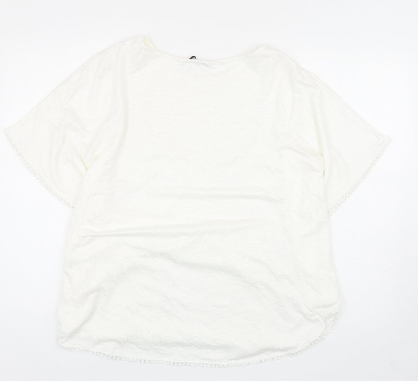 TU Womens White Viscose Basic Blouse Size 16 Boat Neck - Lace Detail