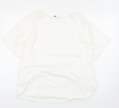 TU Womens White Viscose Basic Blouse Size 16 Boat Neck - Lace Detail