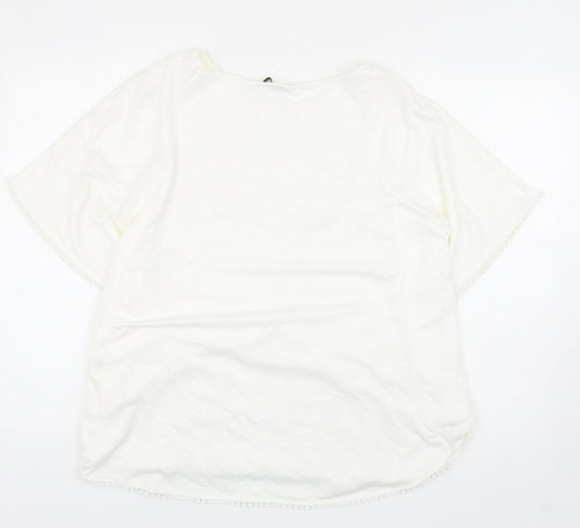 TU Womens White Viscose Basic Blouse Size 16 Boat Neck - Lace Detail