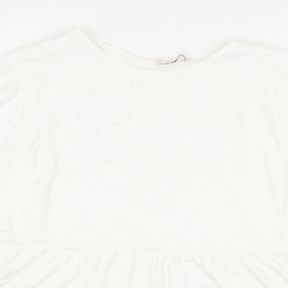TU Womens White Viscose Basic Blouse Size 16 Boat Neck - Lace Detail