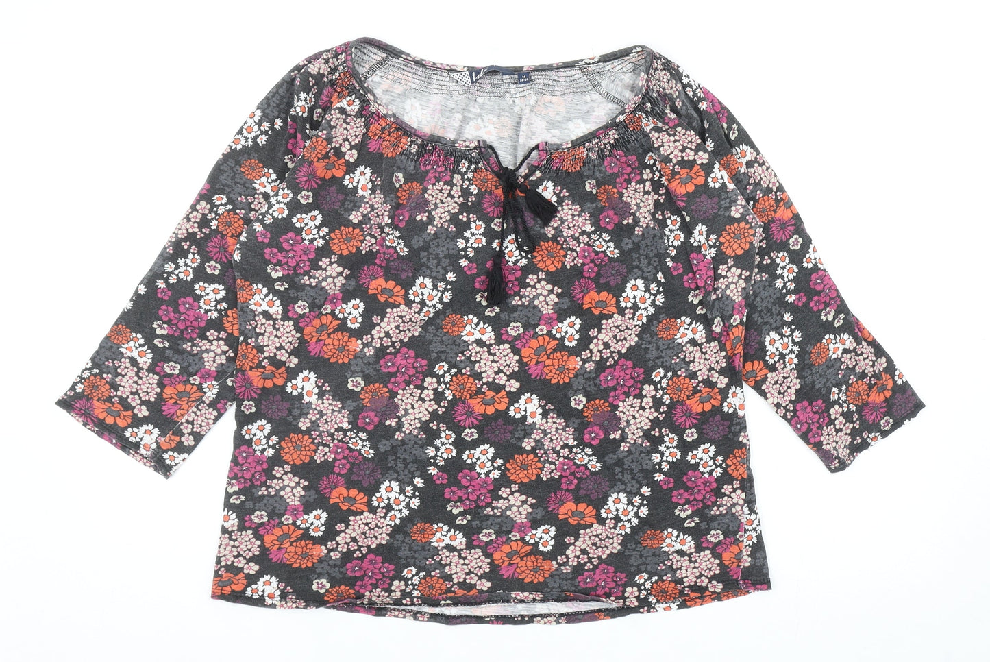 EWM Womens Multicoloured Floral Cotton Basic T-Shirt Size M Scoop Neck