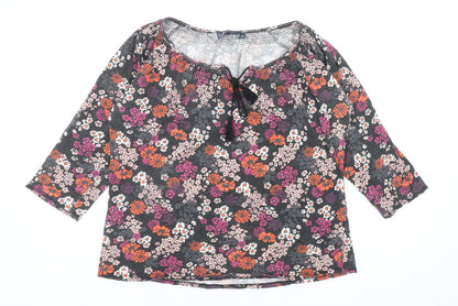 EWM Womens Multicoloured Floral Cotton Basic T-Shirt Size M Scoop Neck
