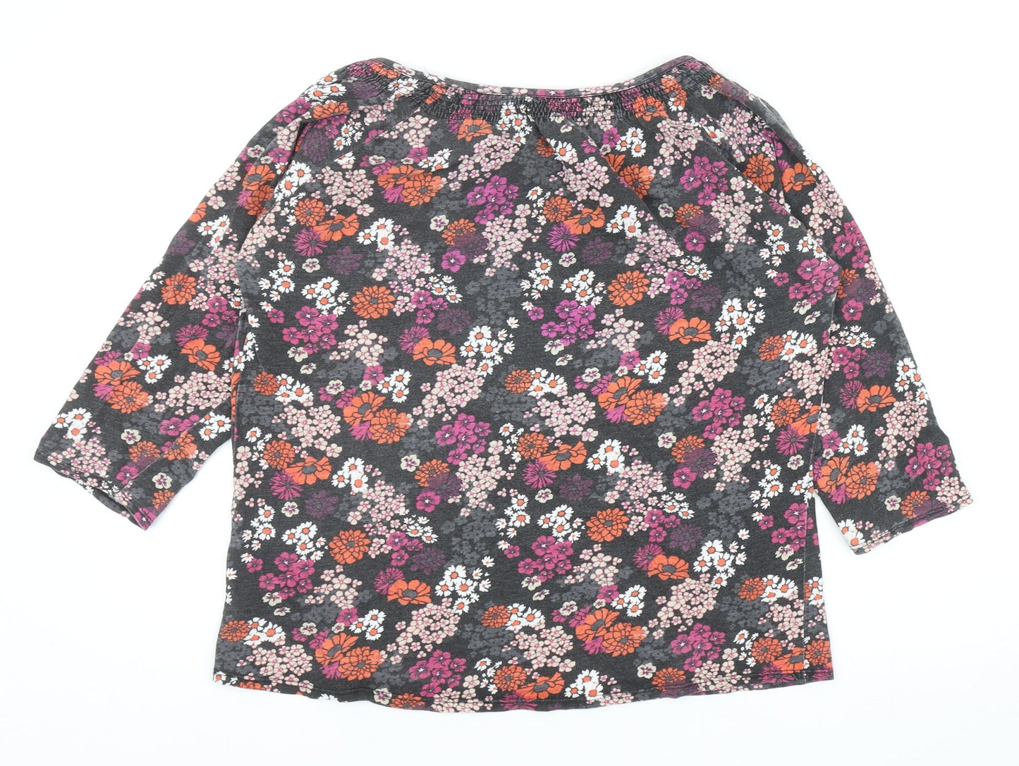 EWM Womens Multicoloured Floral Cotton Basic T-Shirt Size M Scoop Neck