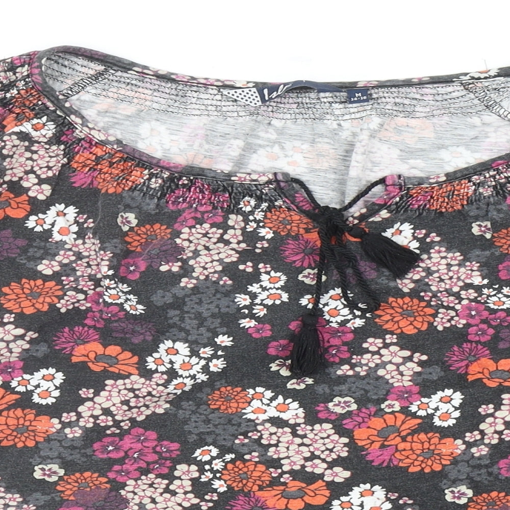 EWM Womens Multicoloured Floral Cotton Basic T-Shirt Size M Scoop Neck