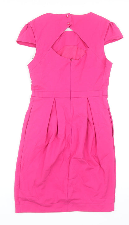 Oli Womens Pink Cotton Pencil Dress Size 8 Boat Neck Hook & Eye