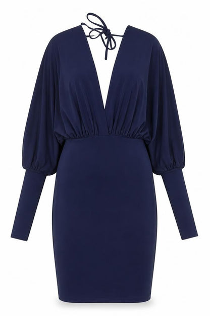 Club L Womens Blue Polyester Bodycon Size 8 V-Neck Tie