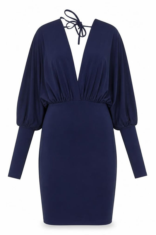 Club L Womens Blue Polyester Bodycon Size 8 V-Neck Tie
