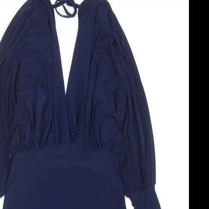 Club L Womens Blue Polyester Bodycon Size 8 V-Neck Tie