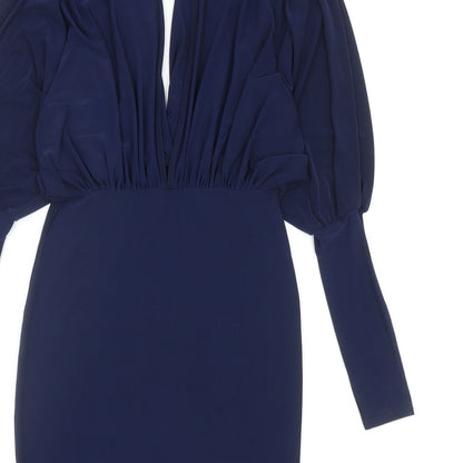 Club L Womens Blue Polyester Bodycon Size 8 V-Neck Tie