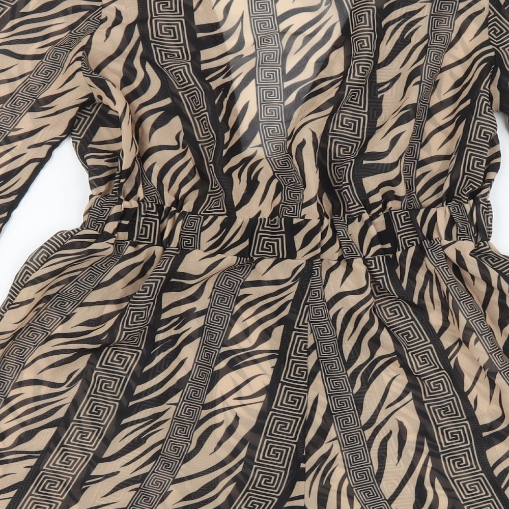 PRETTYLITTLETHING Womens Beige Animal Print 100% Polyester Playsuit One-Piece Size 8 L3 in Tie - Tiger Print