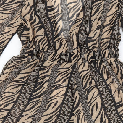 PRETTYLITTLETHING Womens Beige Animal Print 100% Polyester Playsuit One-Piece Size 8 L3 in Tie - Tiger Print