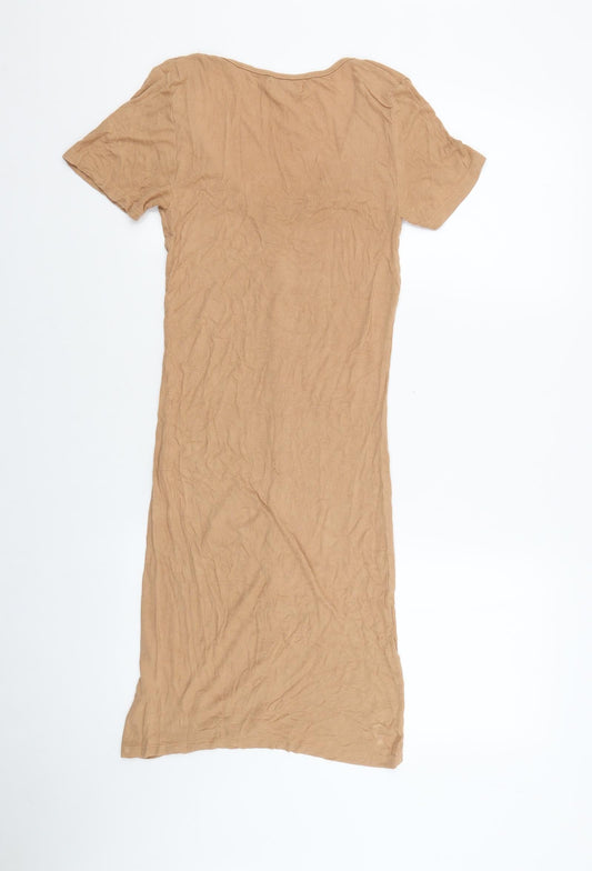 Brave Soul Womens Brown Viscose Bodycon Size S Round Neck Button