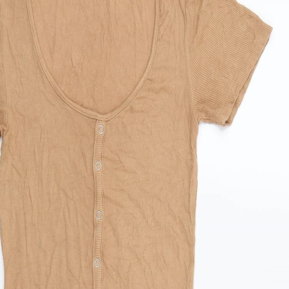 Brave Soul Womens Brown Viscose Bodycon Size S Round Neck Button