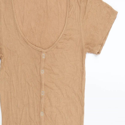 Brave Soul Womens Brown Viscose Bodycon Size S Round Neck Button