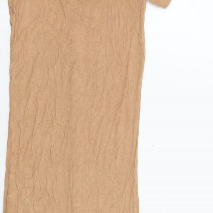 Brave Soul Womens Brown Viscose Bodycon Size S Round Neck Button