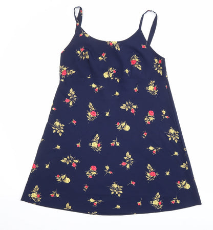 BHS Womens Black Floral Polyester Skater Dress Size 10 Round Neck Pullover