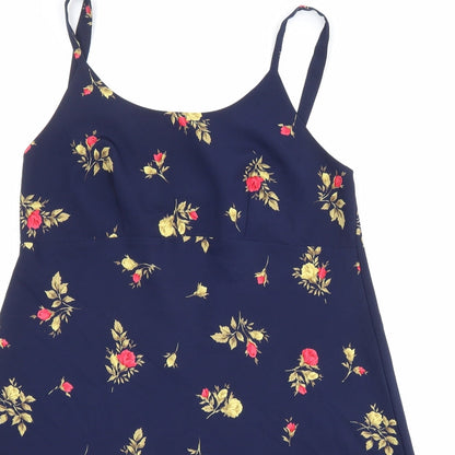 BHS Womens Black Floral Polyester Skater Dress Size 10 Round Neck Pullover