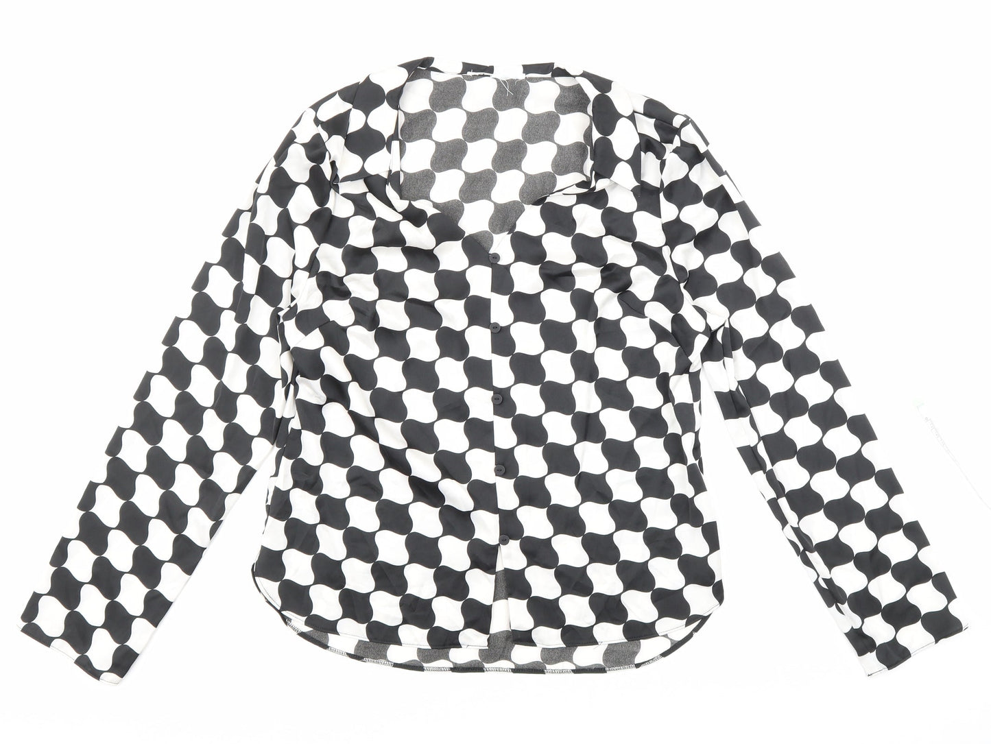 Primark Womens Black Geometric Polyester Basic Blouse Size 12 Collared - Black and white pattern